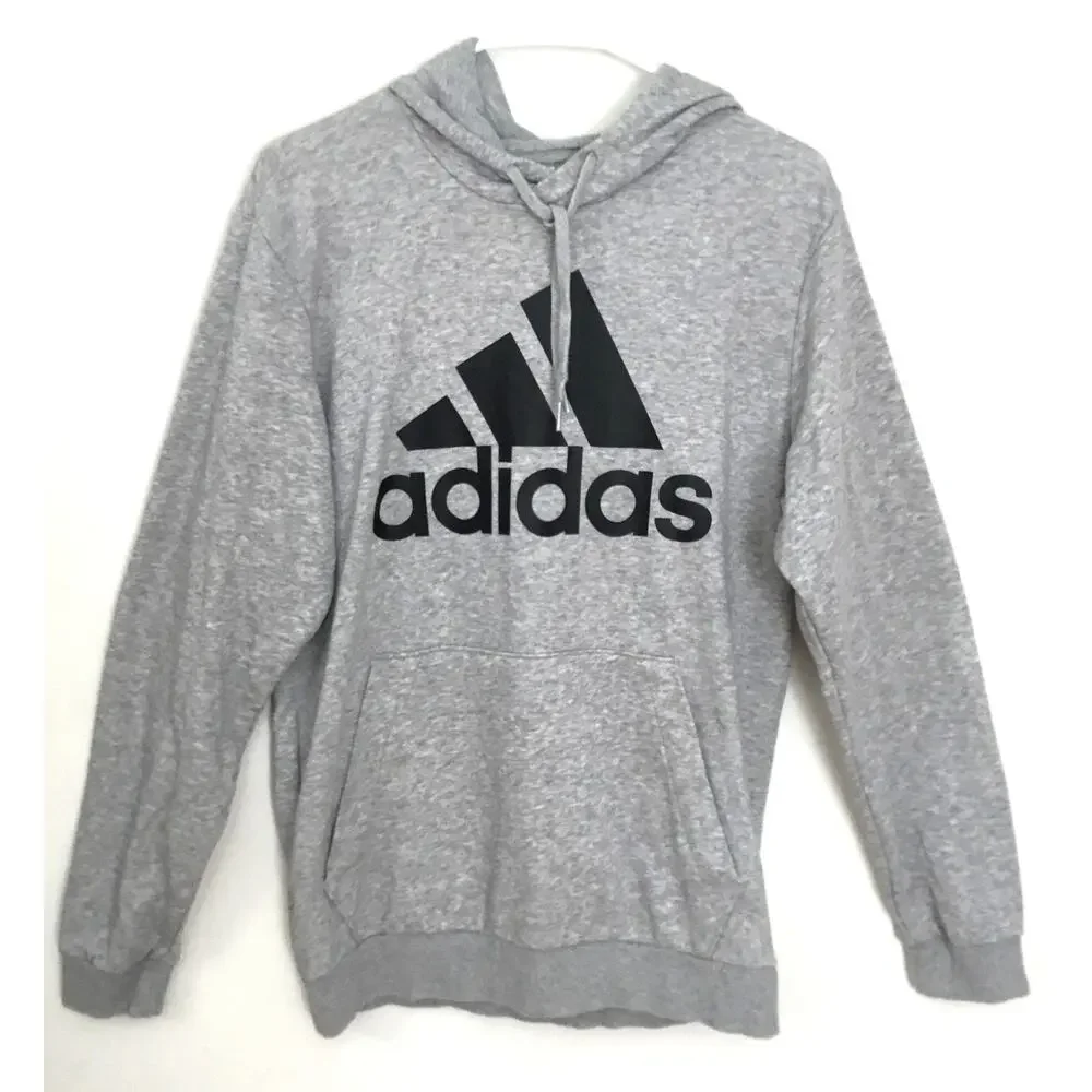 ADIDAS Hoodie Spell out Jumper Gray Sweatshirt Men's M